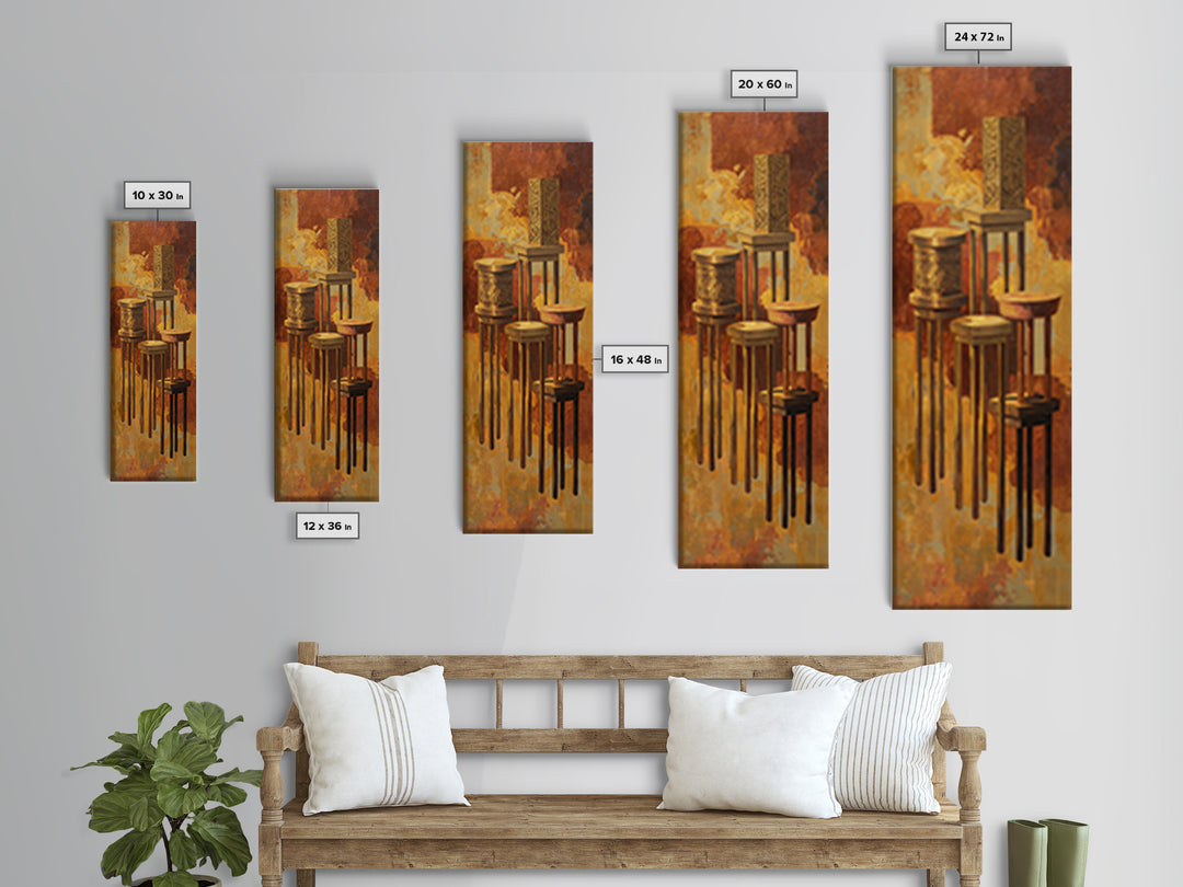 African Carved Pedestal Vessels Canvas Print, Earth Tone Tribal Decor, Elegant Cultural Wall Art For Living Room Home Decor