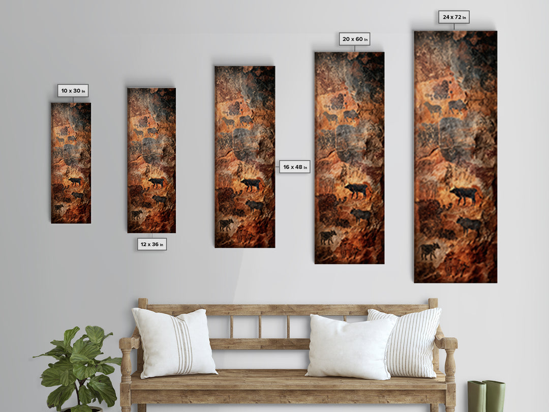 Ancient Rock Wildlife Cave Wall Art, African Animal Art Print, Rustic Safari Landscape Decor For Boho Living Room Home Decor