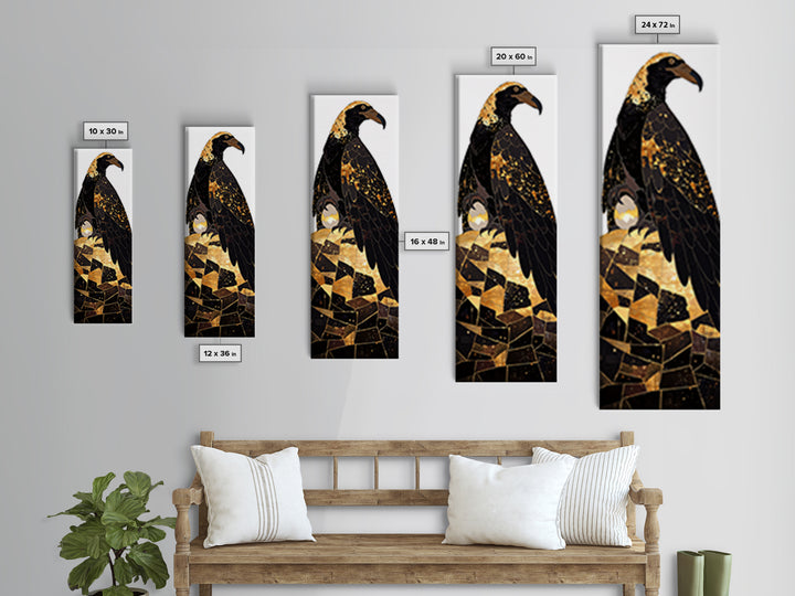 Black And Gold Falcon On Rocks Canvas Print, African Animal Art, Luxury Bird Portrait, Modern Geometric Wall Decor Unique Gift