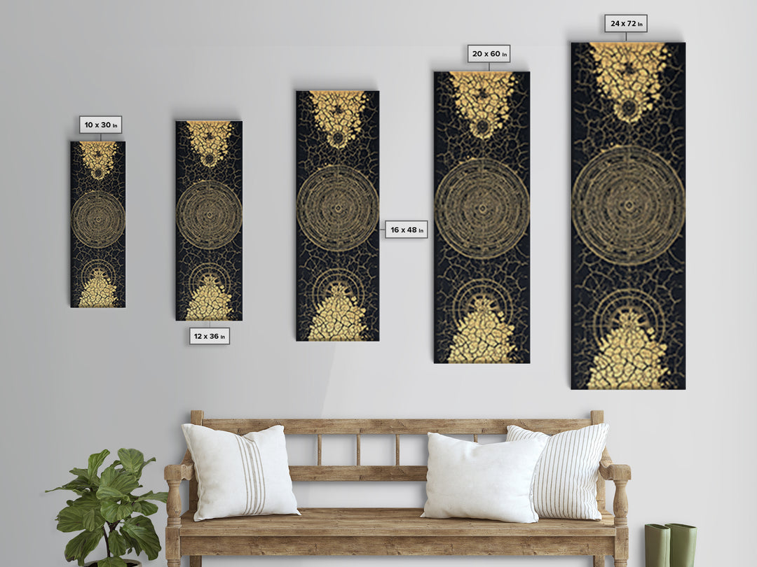 Black Gold Cracked Mandala Wall Art, Abstract African Tribal Art, Spiritual Geometric Decor, Luxury Statement Canvas Print