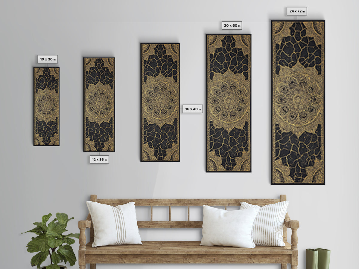 Black Gold Mandala Pattern Wall Art, African Inspired Geometric Textile Design, Elegant Boho Luxury Home Decor Statement Gift