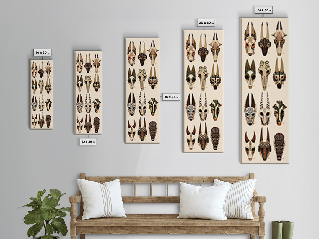 Animal Skull Mask Canvas Print, African Mask Art, Tribal Art Print, Safari Decor, Ethnic Wall Decor, Boho Home Decor Gift