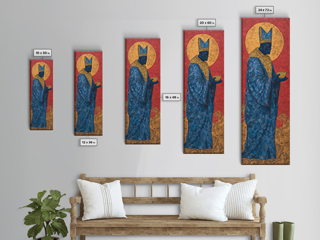 Blue African Queen Wall Art, Black Goddess Art, Golden Halo Canvas, Afrocentric Decor, Elegant Woman Portrait, Luxury Home Decor