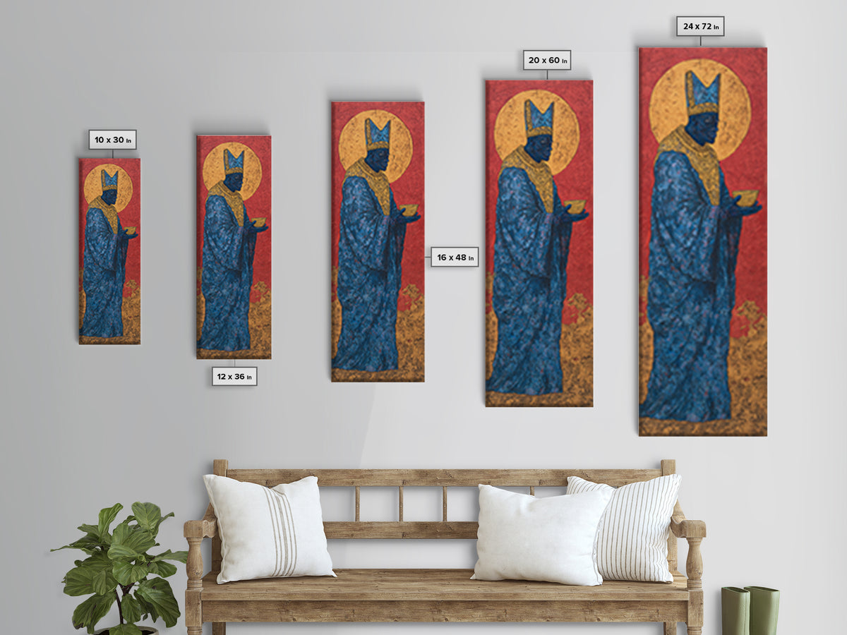 Blue African Queen Wall Art, Black Goddess Art, Golden Halo Canvas, Afrocentric Decor, Elegant Woman Portrait, Luxury Home Decor