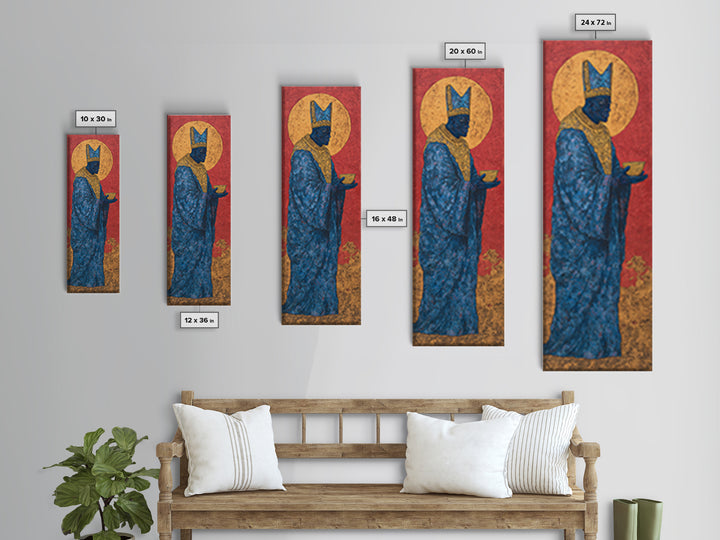 Blue African Queen Wall Art, Black Goddess Art, Golden Halo Canvas, Afrocentric Decor, Elegant Woman Portrait, Luxury Home Decor