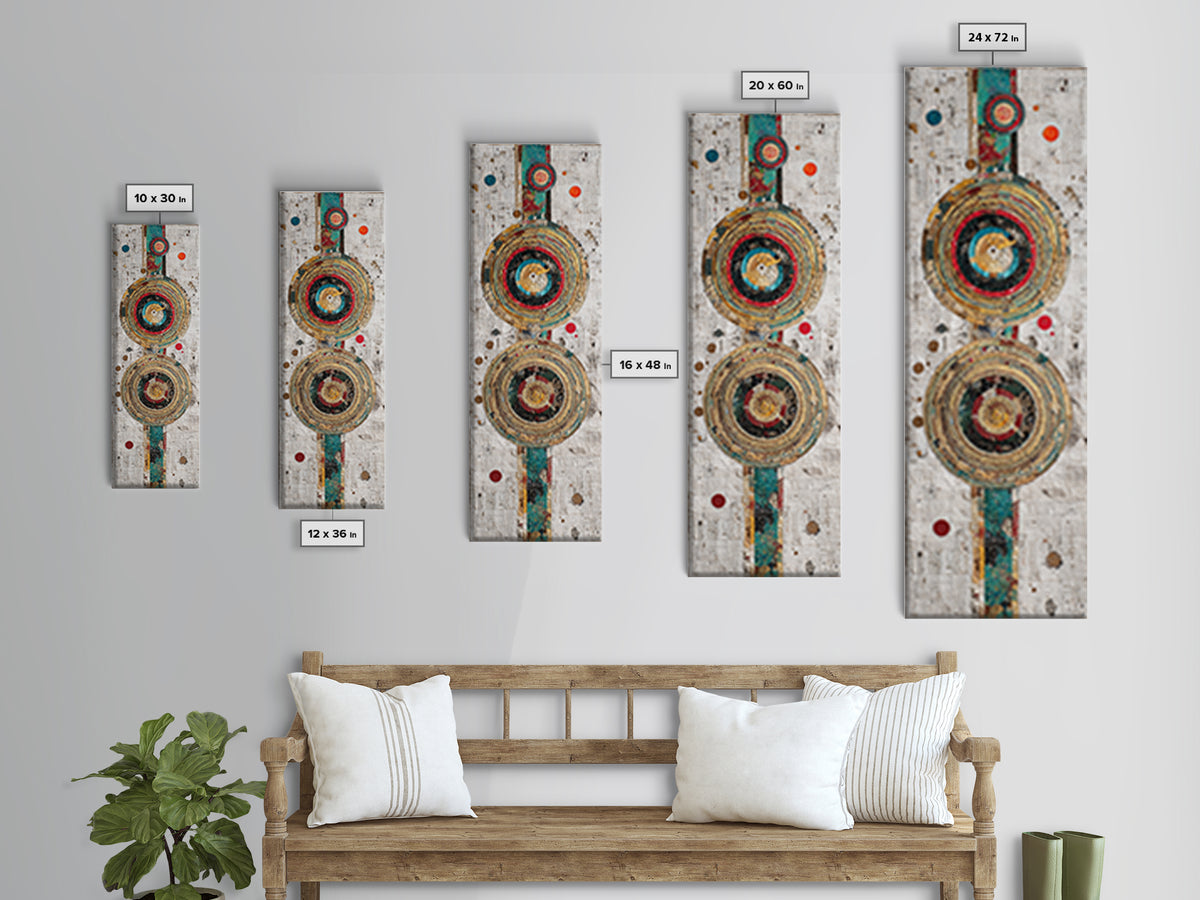 Concentric Circle Textile Canvas Print, Abstract African Art Decor, Teal Red Geometric Wall Decor, Boho Modern Home Decor