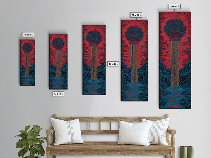 Red Tribal Plume And River Canvas Print, African Abstract Art, Bold Wall Decor, Modern Afro Art, Statement Cultural Artwork