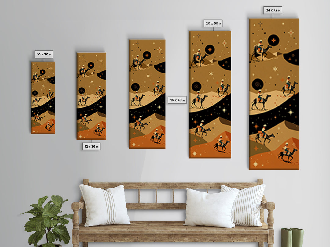 Celestial Camel Caravan In Golden Desert Wall Art, African Safari Print, Boho Tribal Decor, Wanderlust Living Room Artwork
