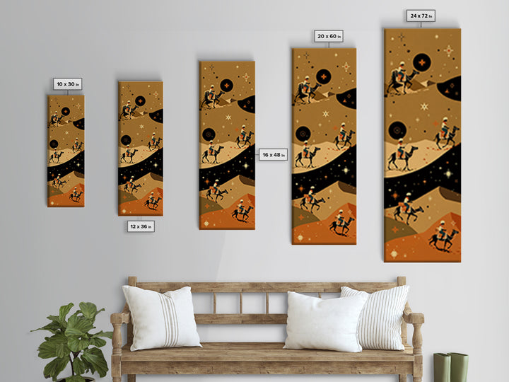 Celestial Camel Caravan In Golden Desert Wall Art, African Safari Print, Boho Tribal Decor, Wanderlust Living Room Artwork