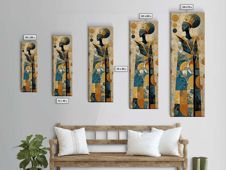 Crowned African Queen With Gold And Teal Geometry Canvas Print, Black Woman Art, Afrocentric Wall Decor, Elegant Home Gift