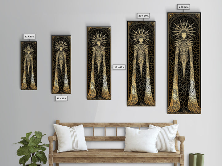 Golden Halo Goddess In Black And Gold Mosaic Canvas Print, African Queen Art, Spiritual Wall Decor, Luxury Statement Artwork