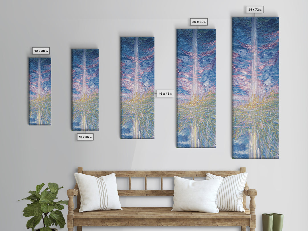 Radiant Sky Beam Utopia Framed Canvas Print, Futuristic City Wall Art, Blue Cloudscape, Dreamy Modern Home Decor, Large Decor Art