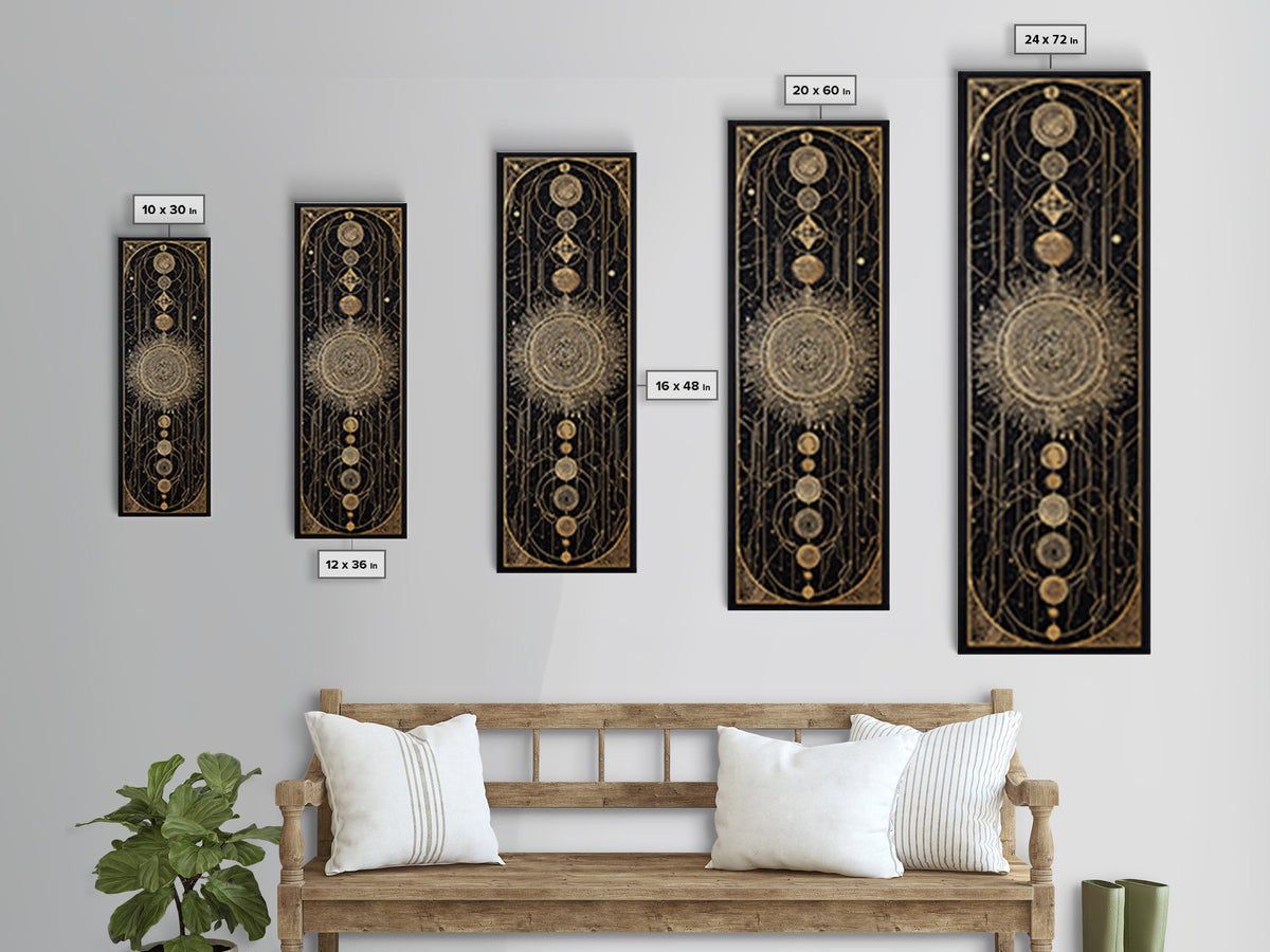 Gold Celestial Sun And Moon Canvas Print, Mystical Wall Art, Sacred Geometry Poster, Black And Gold Spiritual Decor, Astrology Gift