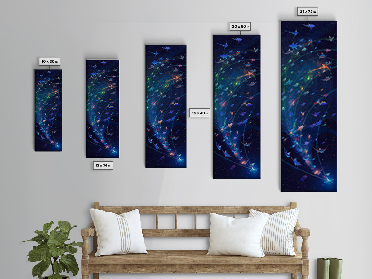 Cosmic Manta Rays In Galaxy Wall Art, Colorful Ocean Canvas Print, Celestial Sea Life, Dreamy Blue Bedroom Decor, Nature Scene Art