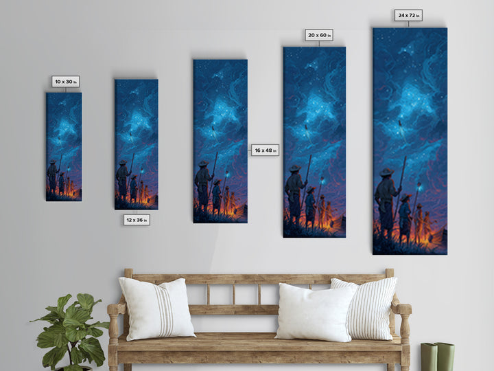 Starry Blue Storm Watchers Wall Art, Fantasy Cloudscape Canvas Print, Silhouette Adventure Decor, Mystical Night Sky, Dreamy Wall Art