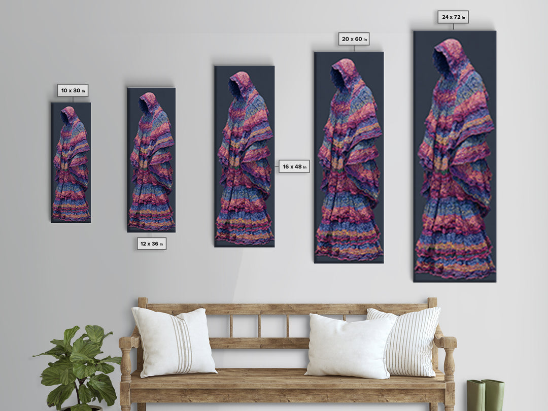 Hooded Indigo Textile Woman Canvas Print, African Woman Art, Pink Blue Patterned Robe, Feminine Boho Wall Decor Gift For Her
