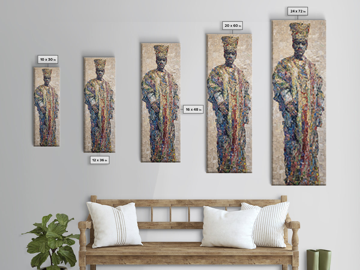 Regal Mosaic African King Framed Canvas Print, Textured Cultural Portrait, Afrocentric Wall Art, Elegant Home Decor Gift