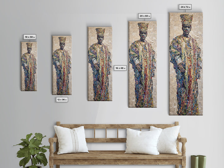 Regal Mosaic African King Framed Canvas Print, Textured Cultural Portrait, Afrocentric Wall Art, Elegant Home Decor Gift
