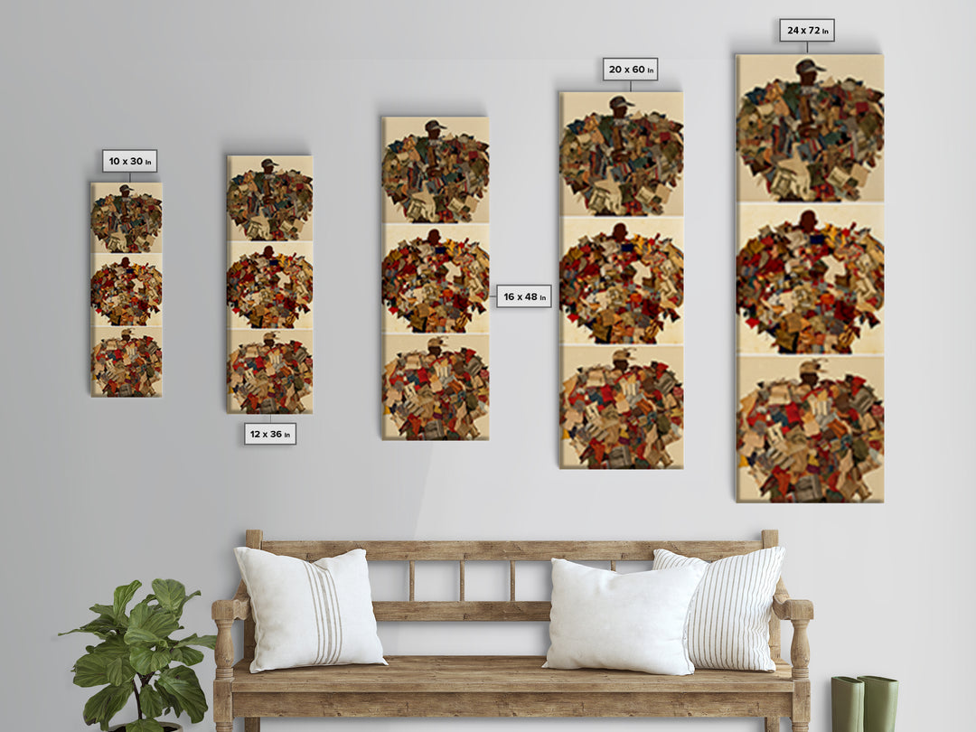 Patchwork Collage Figure Triptych Wall Art, African Fabric Abstract Portraits, Boho Textile Decor, Modern Canvas Print Gift