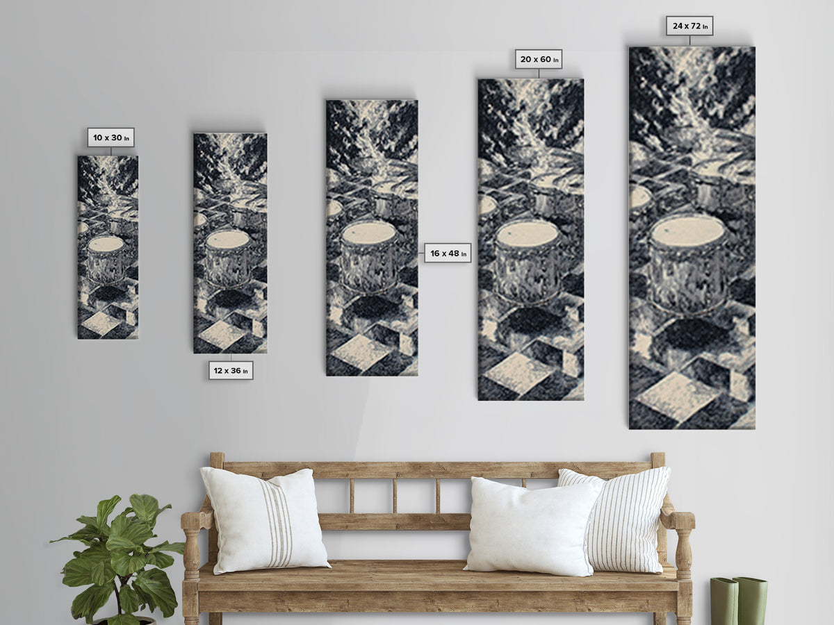 Black And White Drum Circle Canvas Print, African Wall Art, Abstract Tribal Music Decor, Minimalist Living Room Artwork Print