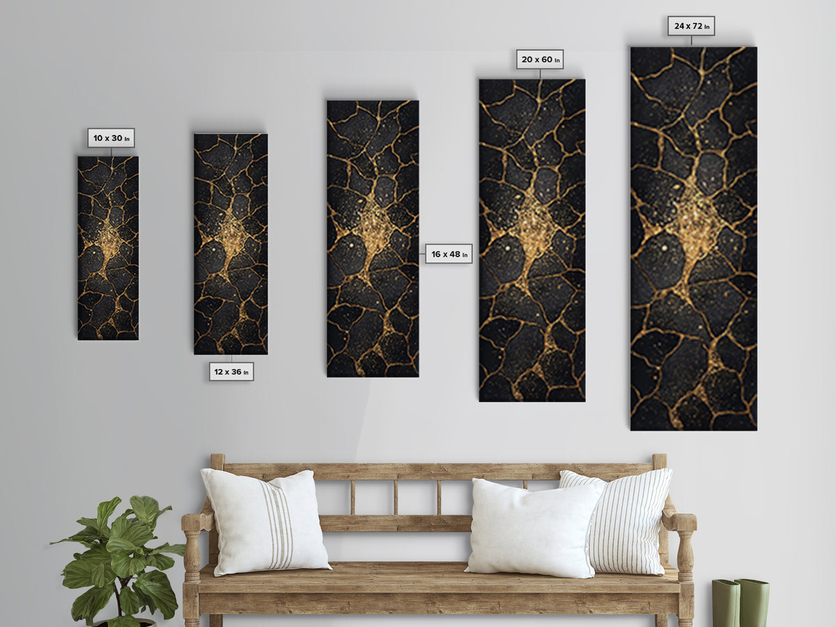 Black Gold Kintsugi Crackle Wall Art, Abstract Stone Canvas Print, Luxury Modern Home Decor, Earth Tone Art Gift For Living Room