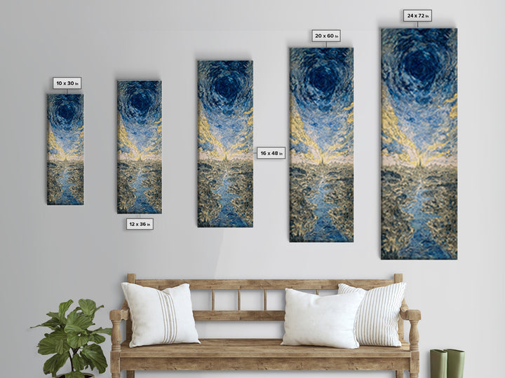 Blue Vortex Sky Above River Valley Wall Art, Abstract Landscape Canvas Print, Modern Nature Scene Art, Dreamy Home Decor