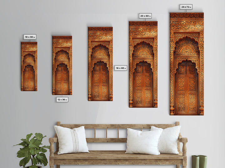 Ornate Moroccan Carved Door Framed Canvas Print, African Inspired Wall Decor, Boho Entryway Art, Rustic Home Decor Gift Print