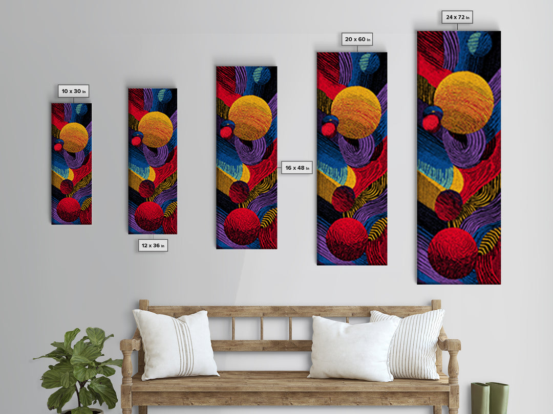 Vibrant Rainbow Spheres And Curved Lines Wall Art, Colorful Abstract African Inspired Canvas, Modern Statement Decor Gift