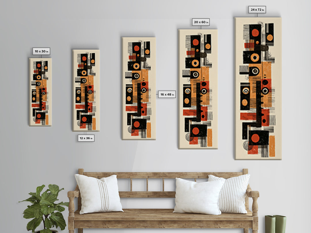 Orange Black Mid Century Geometric Blocks Canvas Print, Abstract African Inspired Wall Decor, Modern Minimalist Office Art