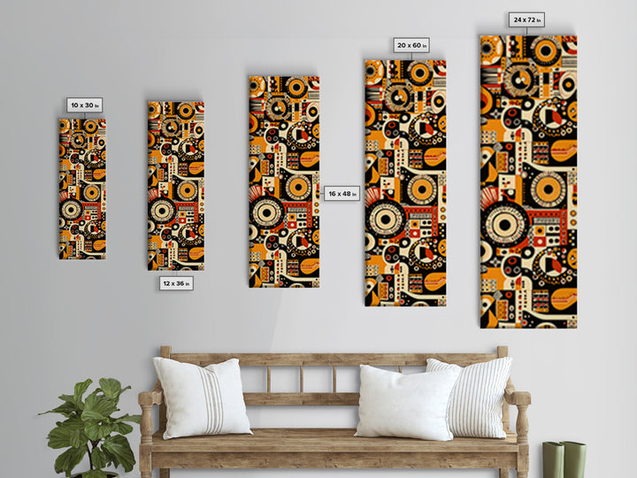 Orange Black African Pattern Collage Wall Art, Tribal Textile Inspired Canvas Print, Afrocentric Boho Home Decor Gift For Him