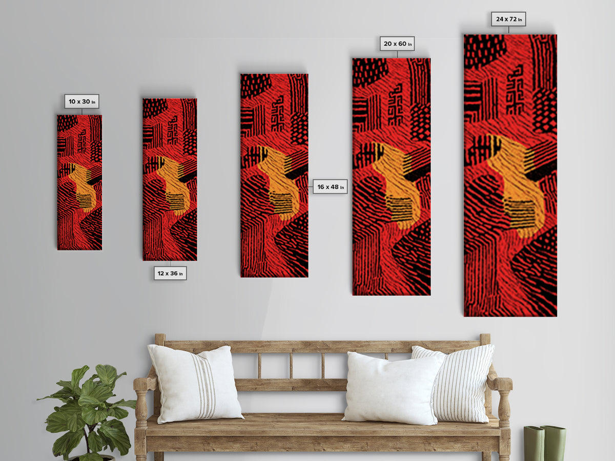 Red Orange Mud Cloth Textile Pattern Canvas Print, Abstract African Tribal Wall Decor, Bold Ethnic Home Decor Gift For Her