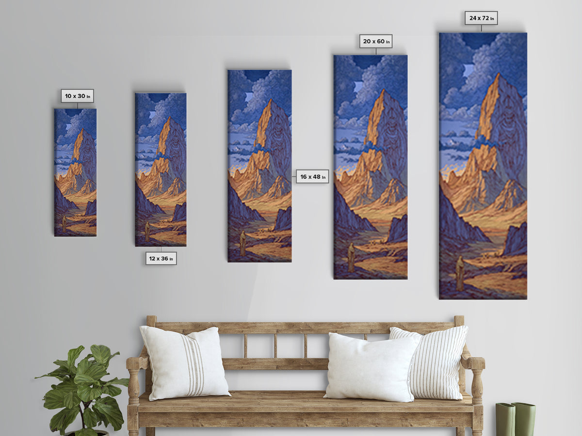 Blue Desert Mountain Monolith And Lone Figure Wall Art, Mystical Landscape Canvas Print, Dreamy Southwest Fantasy Decor Gift
