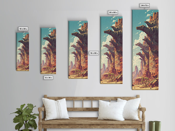 Sunlit Canyon Cliffs With Floating Rock Platforms Wall Art, Fantasy Desert Landscape Canvas Print, Unique Statement Decor