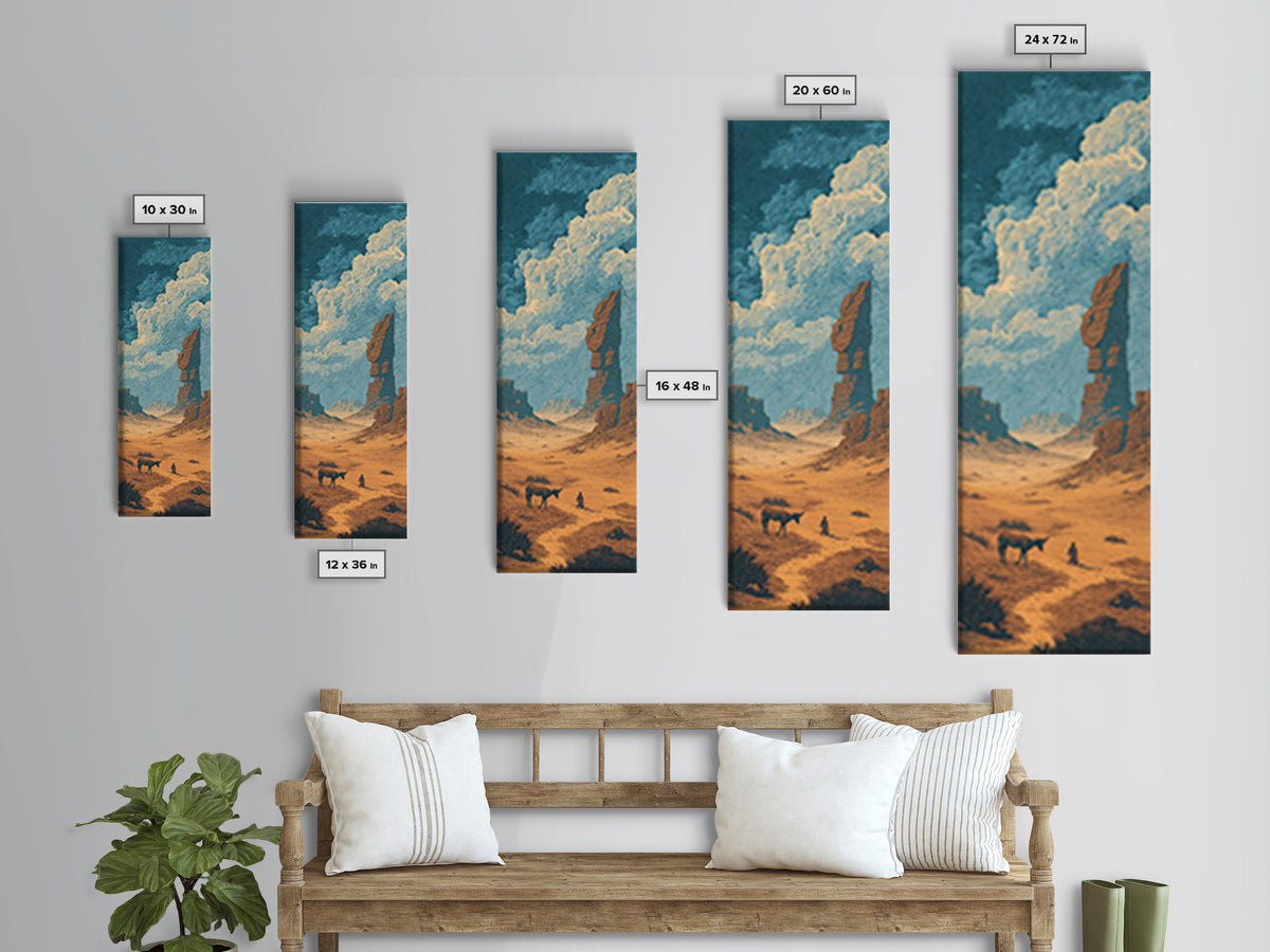 Sahara Canyon Traveler With Donkey Canvas Print, African Landscape Wall Decor, Desert Journey, Boho Safari Home Decor Gift