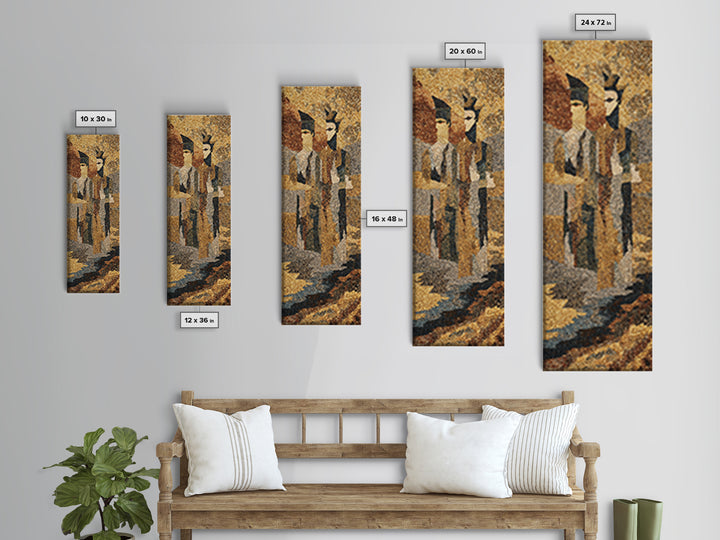 Textured African Tribal Figures Framed Canvas Print, Modern African Art Decor, Mask Portrait, Earth Tone Cultural Wall Art