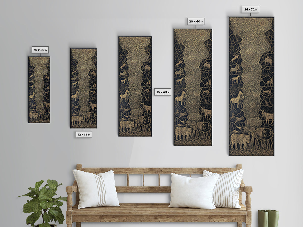 Golden African Safari Animals Wall Art, Elephant Giraffe Lion Map, Black Gold Tribal Decor, Luxury Canvas Print For Living Room