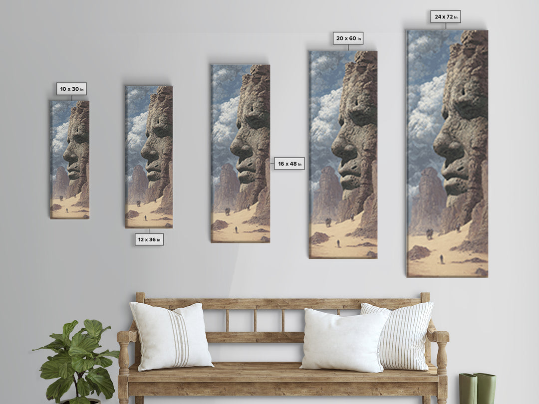 Giant Stone Face In Desert Canvas Print, Ancient African Landscape, Mystical Monument Wall Art, Sahara Explorer Decor Gift