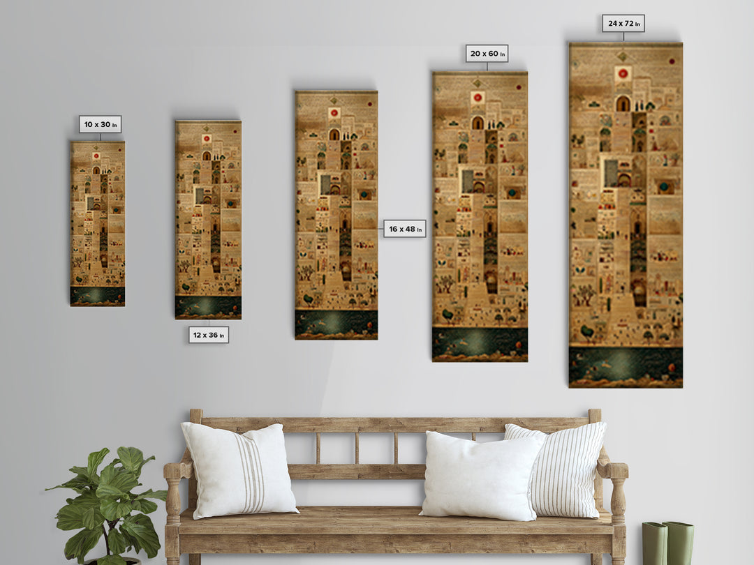 Ancient African City Manuscript Canvas Print, Egyptian Map Collage Wall Art, Hieroglyphic Cultural Home Decor For Living Room