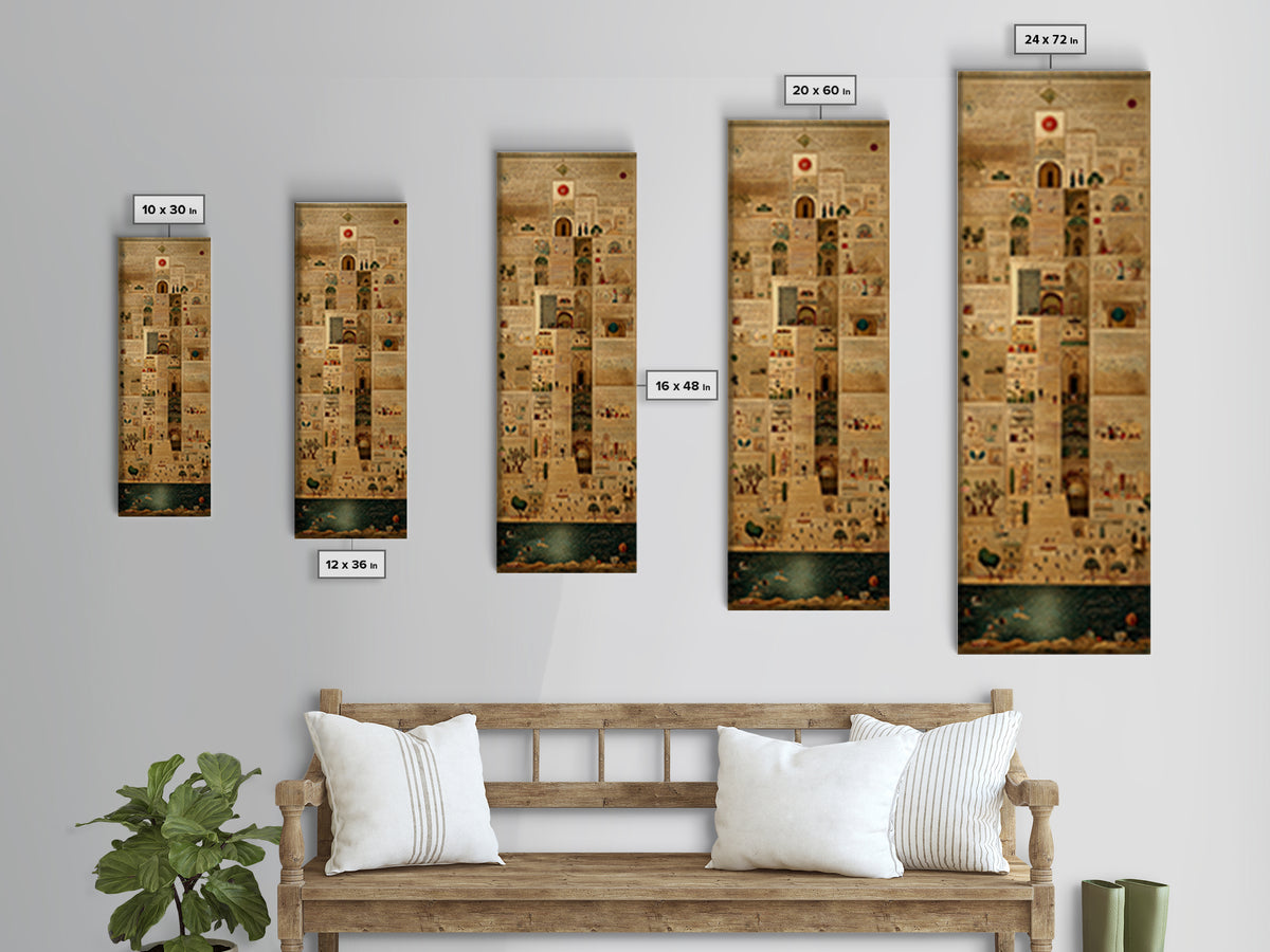 Ancient African City Manuscript Canvas Print, Egyptian Map Collage Wall Art, Hieroglyphic Cultural Home Decor For Living Room