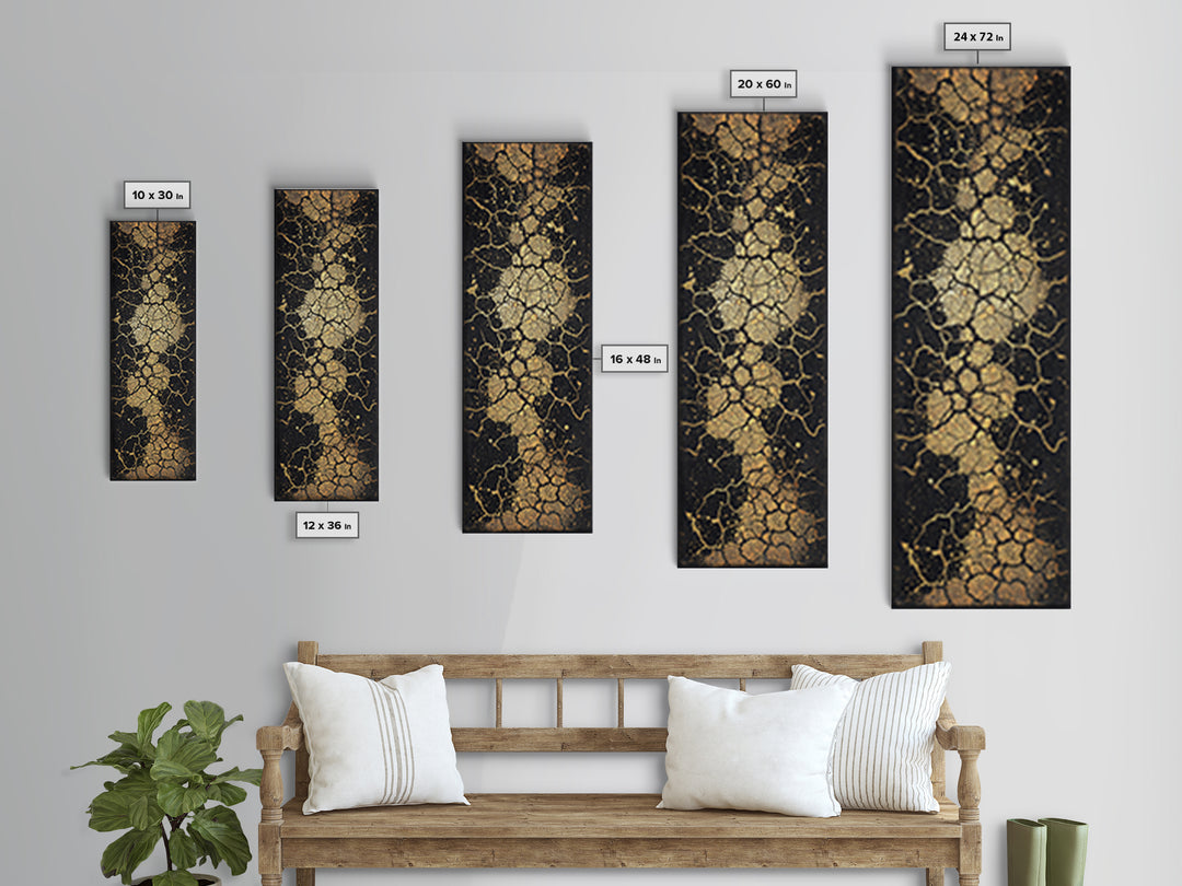 Abstract Gold Cracked Stone Wall Art, Black And Gold African Inspired Canvas Print, Luxury Texture For Modern Home Decor