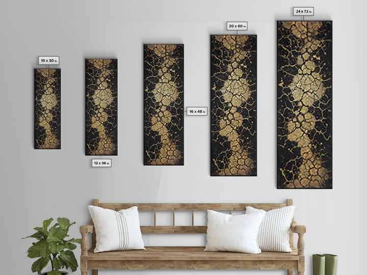 Abstract Gold Cracked Stone Wall Art, Black And Gold African Inspired Canvas Print, Luxury Texture For Modern Home Decor