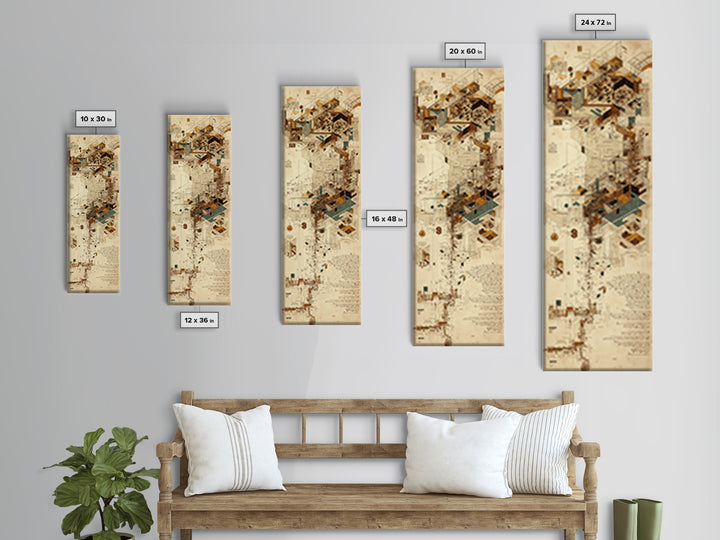 Afrofuturist Architectural City Wall Art, Abstract African Blueprint Canvas Print, Modern Geometric Office Decor Gift For Him