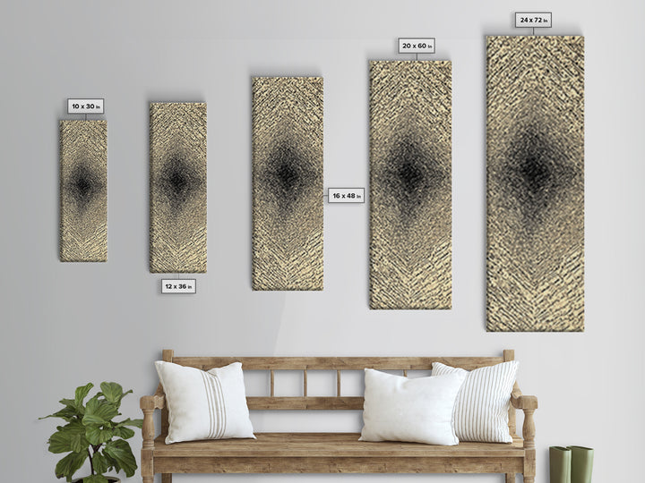 Abstract African Calligraphy Diamond Canvas Print, Beige Black Minimalist Wall Decor, Islamic Script Inspired Modern Art