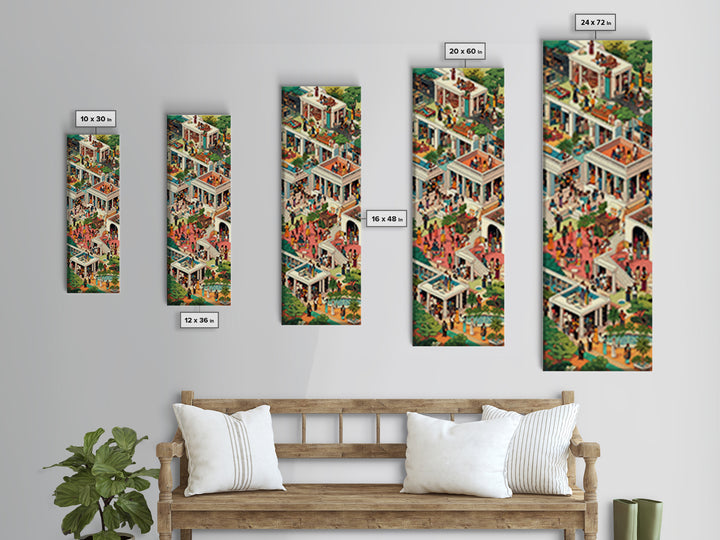 Lush African Courtyard Villa Canvas Print, Isometric Garden Party Wall Decor, Elegant Home Art, Modern Cultural Gift For Her