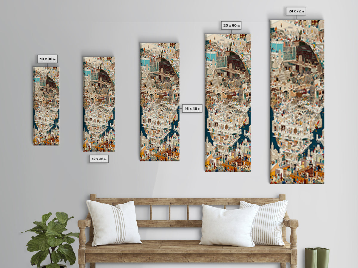 White Coastal Medina City Map Wall Art, Detailed African Travel Poster, Moroccan Inspired Canvas Print, Cultural Home Decor