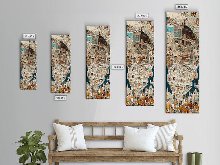 White Coastal Medina City Map Wall Art, Detailed African Travel Poster, Moroccan Inspired Canvas Print, Cultural Home Decor
