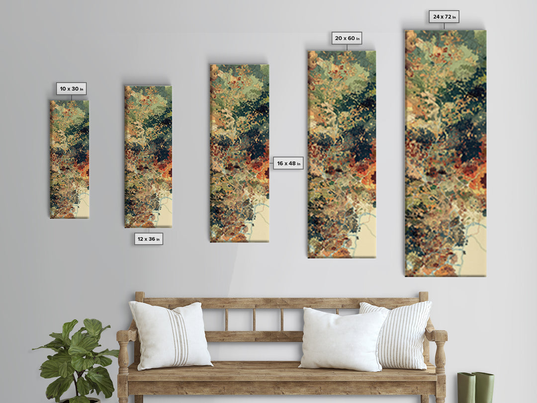 Pixelated Aerial Landscape Wall Art, Abstract African Map Inspired Print, Green Orange Modern Canvas, Statement Home Decor