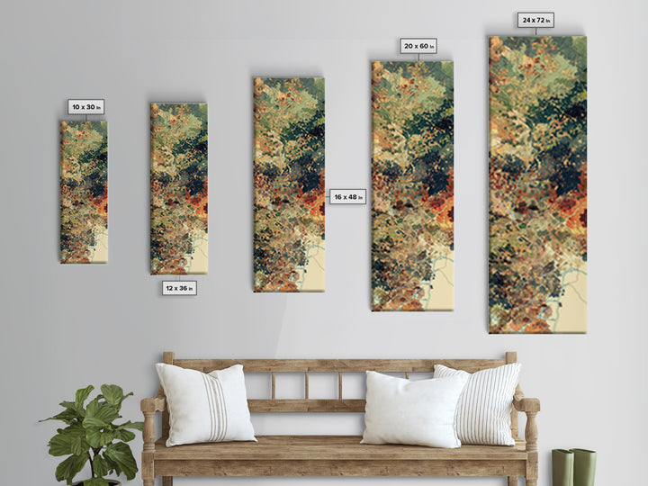 Pixelated Aerial Landscape Wall Art, Abstract African Map Inspired Print, Green Orange Modern Canvas, Statement Home Decor