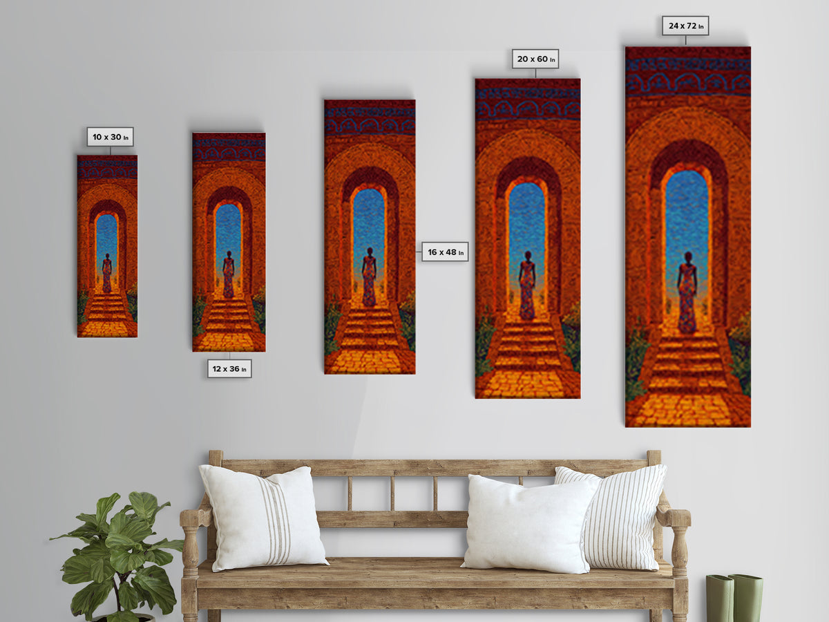 African Woman In Ornate Arch Wall Art, Blue Sea Doorway Painting, Afrocentric Decor, Cultural Travel Canvas Print Gift Idea
