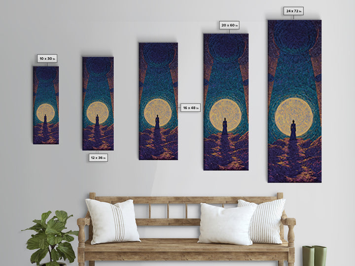Mystic African Woman Before Glowing Sun Wall Art, Spiritual Cave Portal, Afrocentric Landscape, Dreamy Black Culture Decor